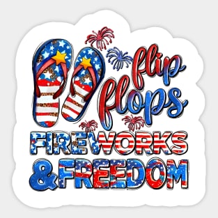 Flip Flops Fireworks And Freedom, USA Flag, 4th Of July, Independence Day Sticker